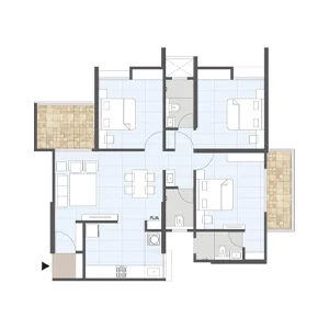 3 BHK floor plan at Mangalam Momento